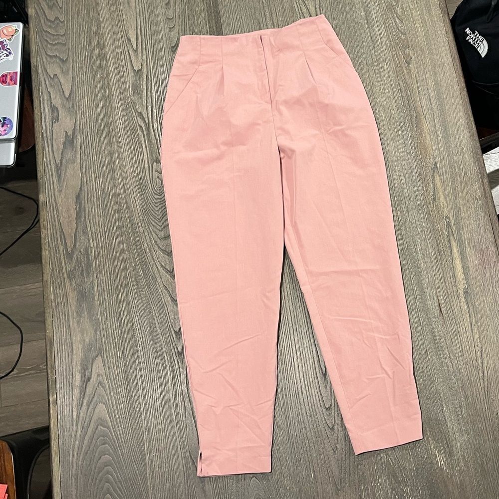 ASOS Pink Slit Leg Tapered Leg High Waisted Cropped Trouser Pants Size 6